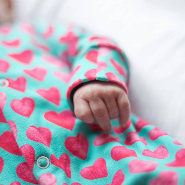 Unisex Baby Cotton Sleepsuit (Onesie) – Aqua Hearts