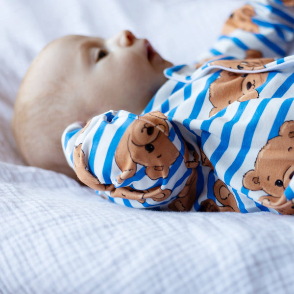 Unisex Baby Cotton Sleepsuit (Onesie) – Teddy Stripe