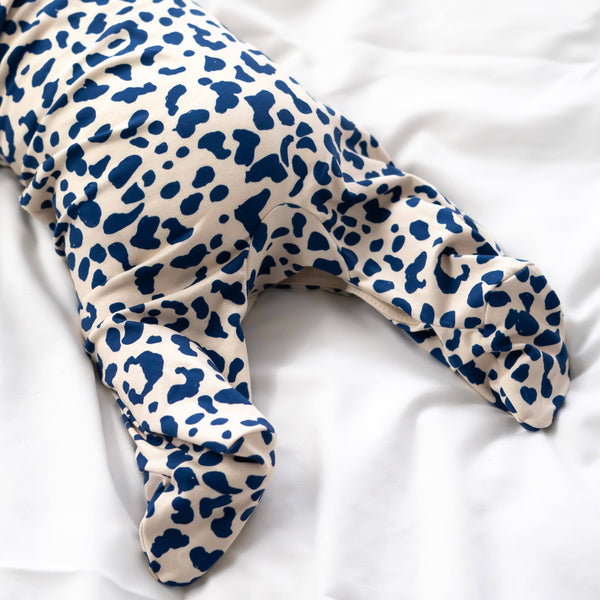 Unisex Baby Cotton Sleepsuit (Onesie) – Blue Leopard Print