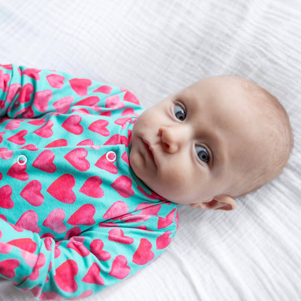 Unisex Baby Cotton Sleepsuit (Onesie) – Aqua Hearts