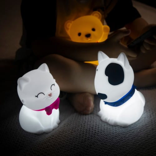 Dhink Medium Colour Changing LED Night Light | White Puppy with Black Spot & Blue Collar