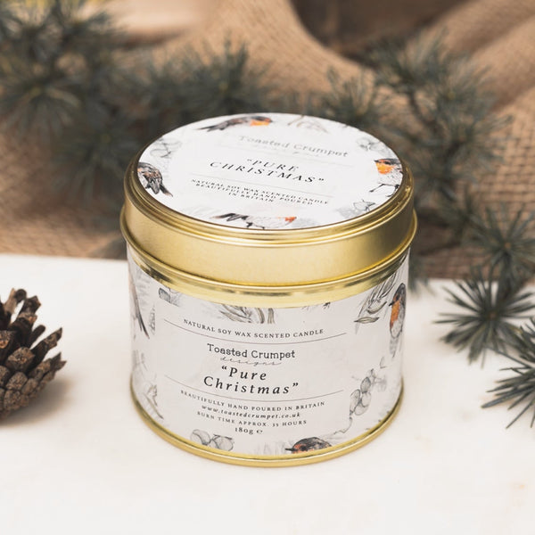 Pure Christmas Candle in a Matt Gold Tin - Robin