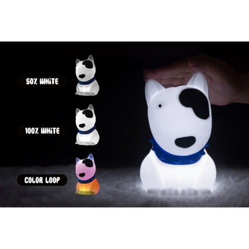 Dhink Medium Colour Changing LED Night Light | White Puppy with Black Spot & Blue Collar