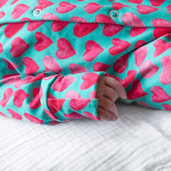 Unisex Baby Cotton Sleepsuit (Onesie) – Aqua Hearts