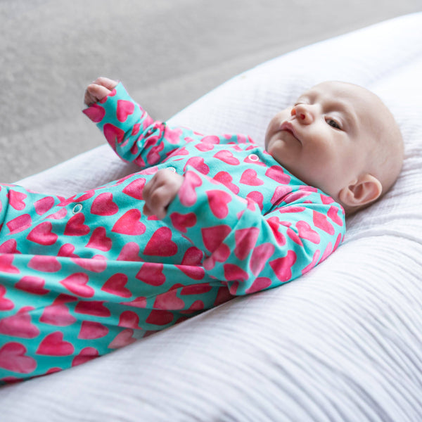 Unisex Baby Cotton Sleepsuit (Onesie) – Aqua Hearts