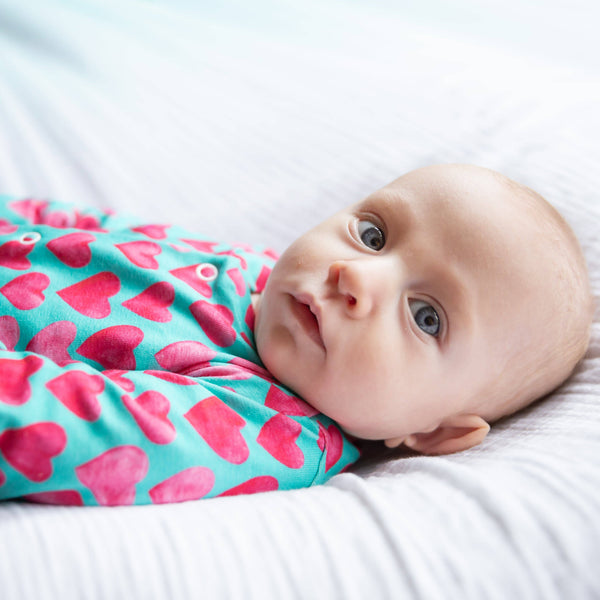 Unisex Baby Cotton Sleepsuit (Onesie) – Aqua Hearts