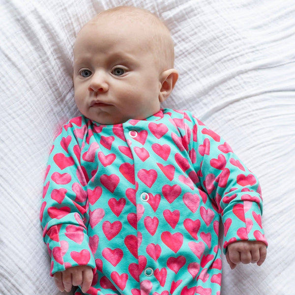 Unisex Baby Cotton Sleepsuit (Onesie) – Aqua Hearts